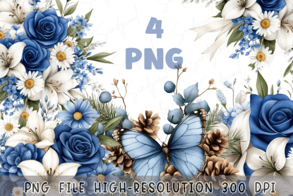 Download Blue Floral Watercolor Flowers Bouquet - Blue floral Collection