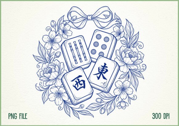 Download Blue Floral Mahjong Tiles Design - Blue floral Collection