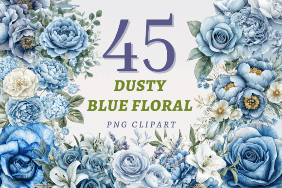Download Dusty Blue Floral PNG Bundle - Blue floral Collection