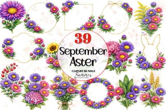 Download September Aster Floral Frames Clipart - Frames Collection