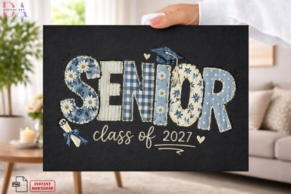 Download Senior 2027 Blue Floral Patch PNG - Blue floral Collection