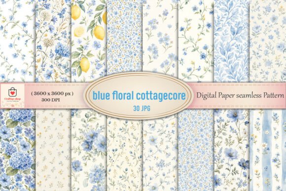 Download Blue Floral Cottagecore Digital Paper - Blue floral Collection