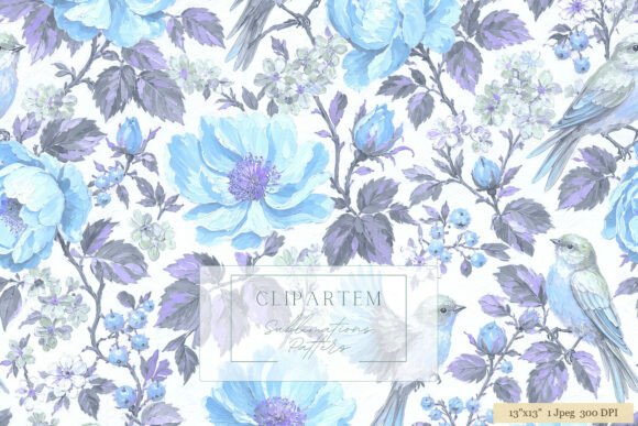 Download Dreamy Blue Floral Bird Toile Pattern - Blue floral Collection